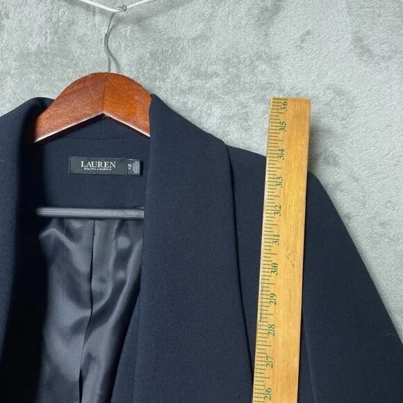 Lauren Ralph Lauren Crepe Belted Drape Front Jacket Navy PS New a1643 - Picture 4 of 9